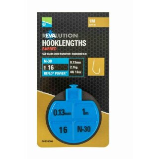 Preston Revalution Hooklengths N-30 Barbed Hook - Gr.16/0,13mm